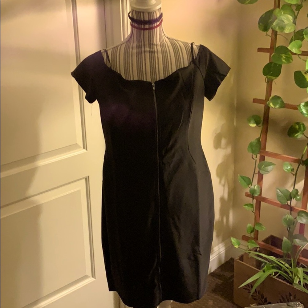 Flattering curvaceous off the shoulder black dress